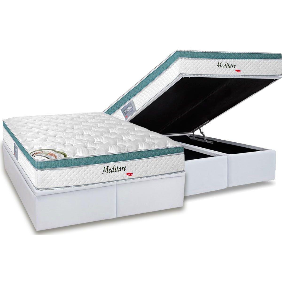 Cama Box Bau King Colchao Molas Masterpocket Ensacadas Herval Meditare Base Crc Courano White 193x203