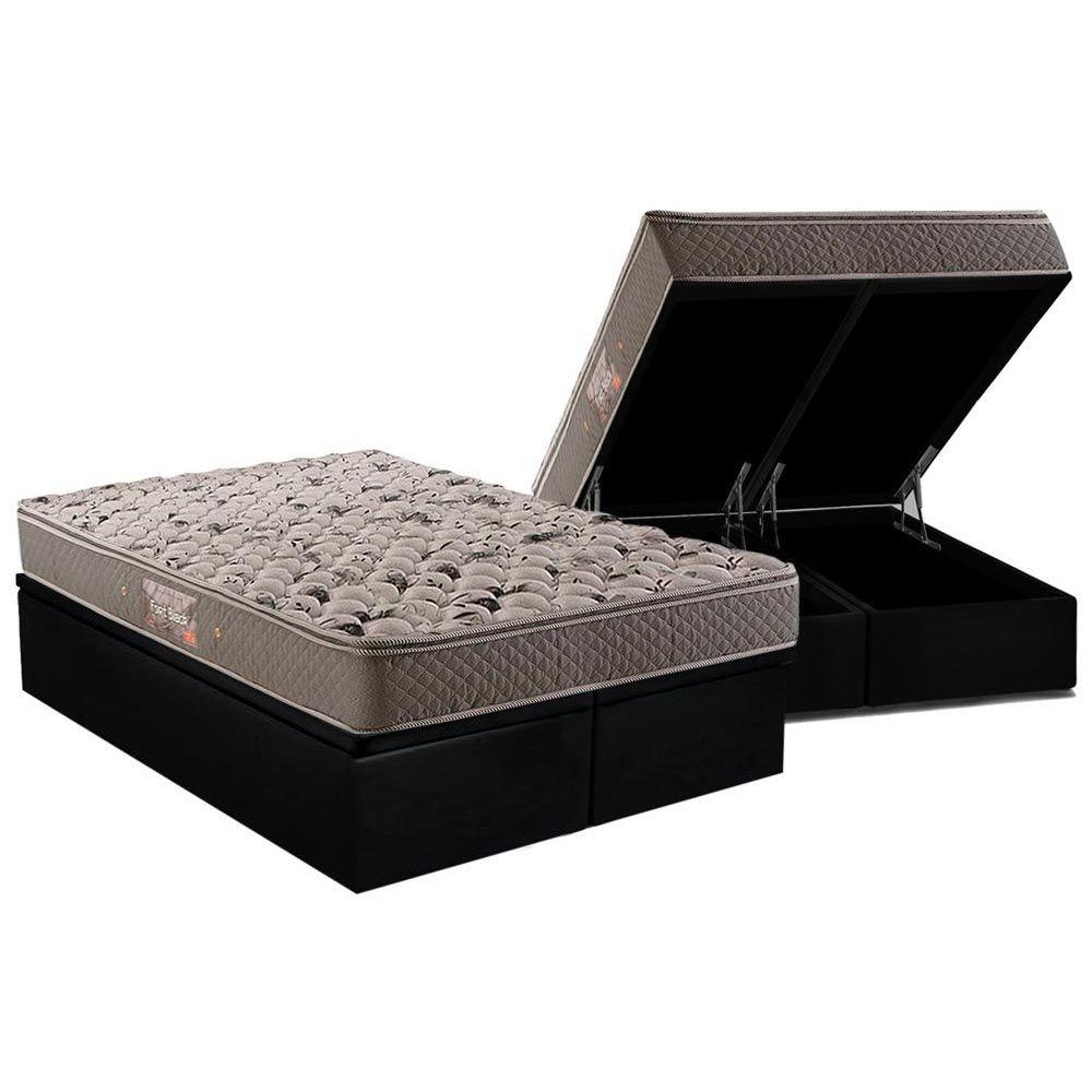 Cama Box Bau Queen Colchao Espuma Herval Ag65 Fort Black Firme Pillow Top Base Crc Suede Black 158x198