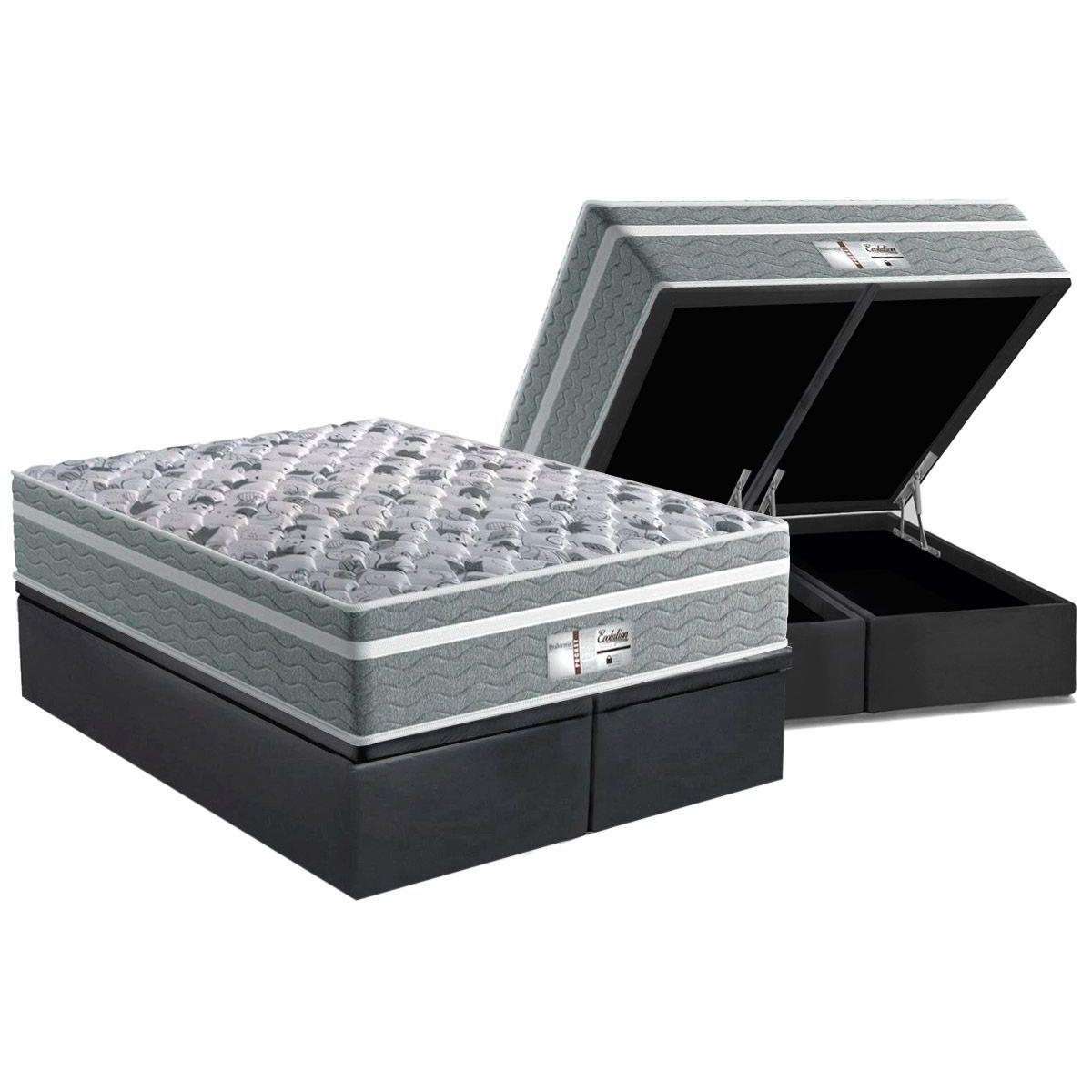 Cama Box Bau King Colchao Molas Masterpocket Ensacadas Probel Prodormir Evolution Base Crc Suede Gray 193x203