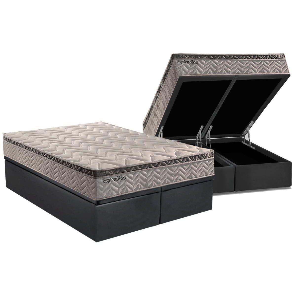 Cama Box Bau King Colchao Molas Masterpocket Ensacadas Paropas Esplendido Bordo Base Crc Suede Gray 193x203