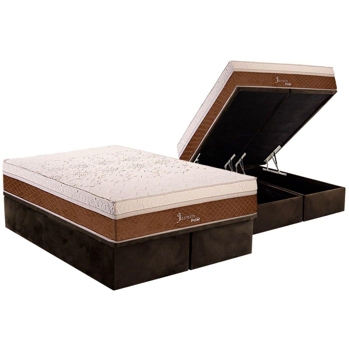 Cama Box Bau King Colchao Molas Polar Masterpocket Ensacadas Jasmin Fort Base Crc Suede Brown 193x203