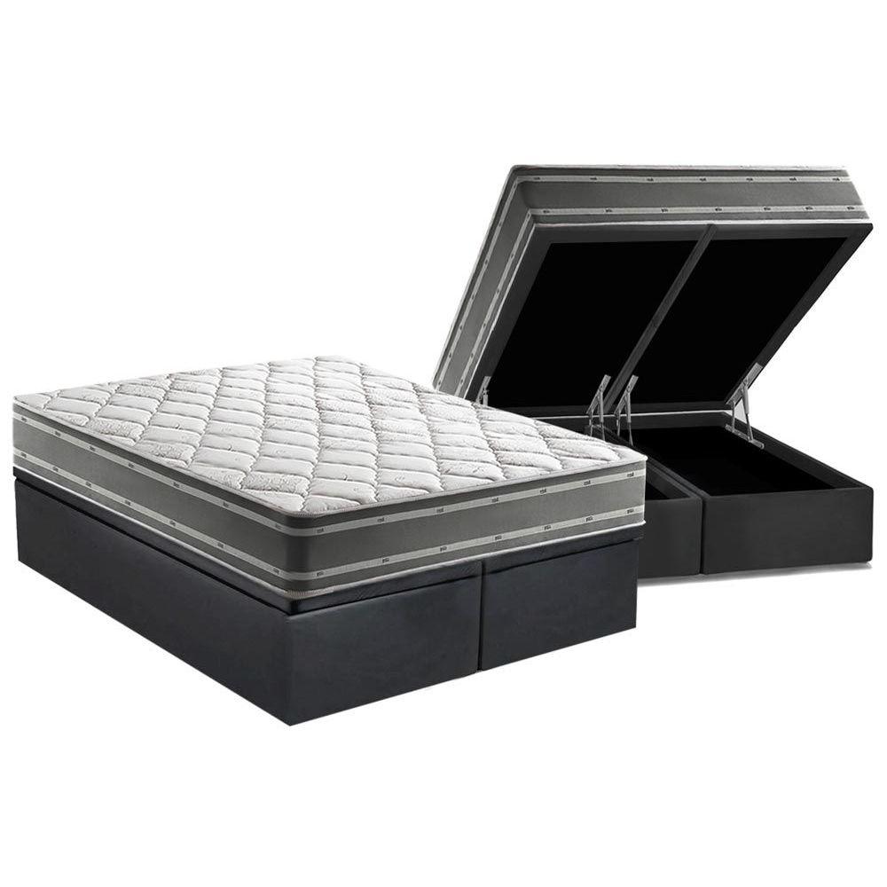 Cama Box Bau King Colchao Ortopedico Anjos D33 Ep Supremo Track Double Face Base Crc Suede Gray 193x203