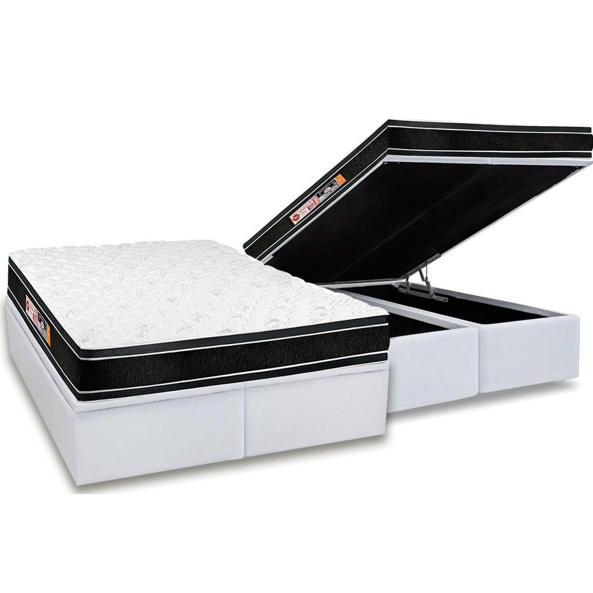 Cama Box Bau King Colchao Espuma Castor D33 Black E White Double Face Base Crc Courano White 193x203