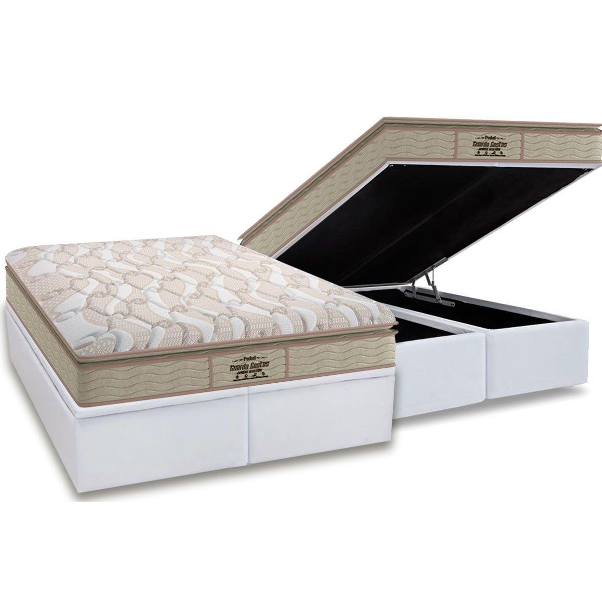 Cama Box Bau King Colchao Espuma Probel D33 Ag65 Guarda Costas Extreme Resistence Pillow Top Base Crc Courano White 193x203