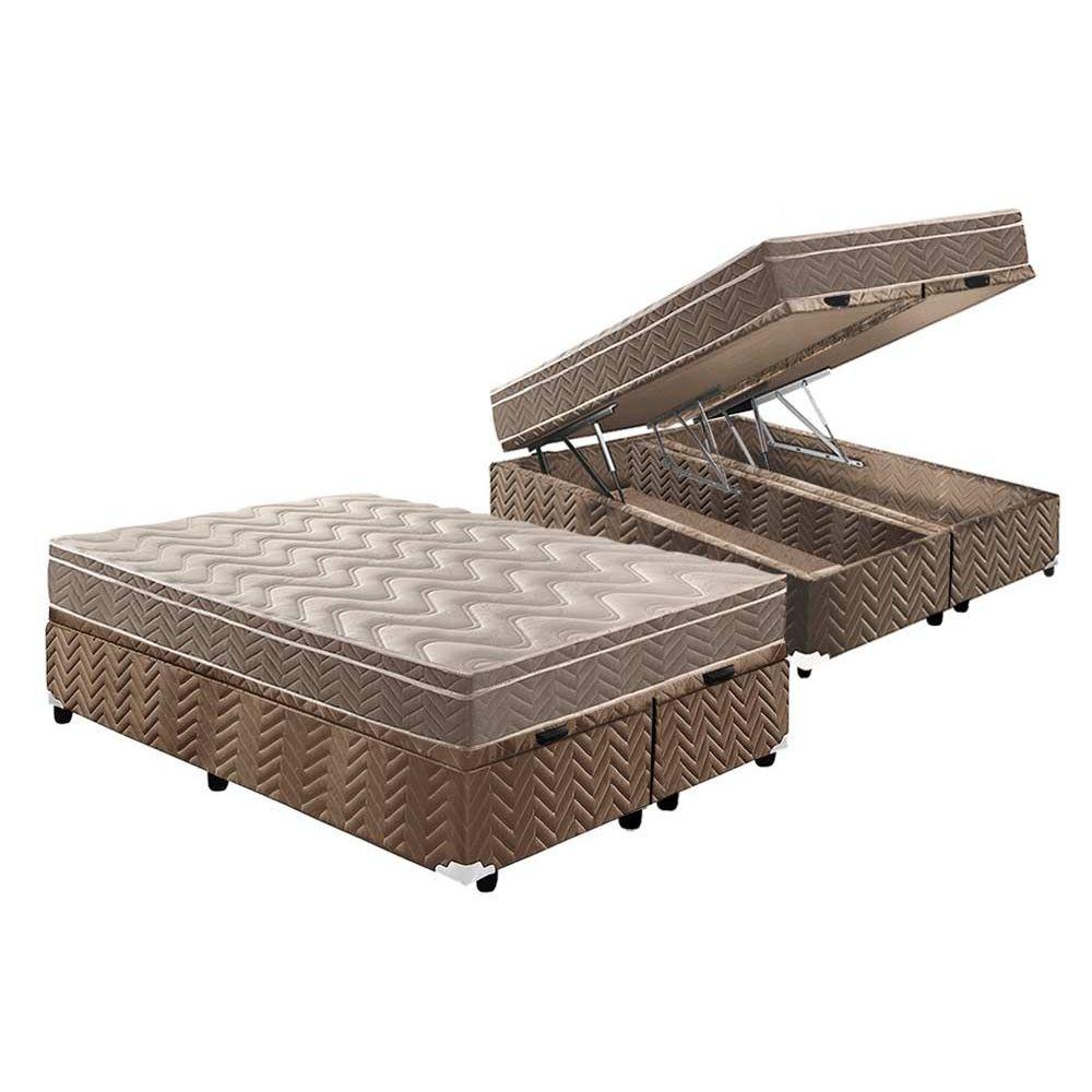 Cama Box Bau Queen Colchao Espuma D33 Paropas Ep Confort Ultra Firme Base Crc Suede Clean 158x198