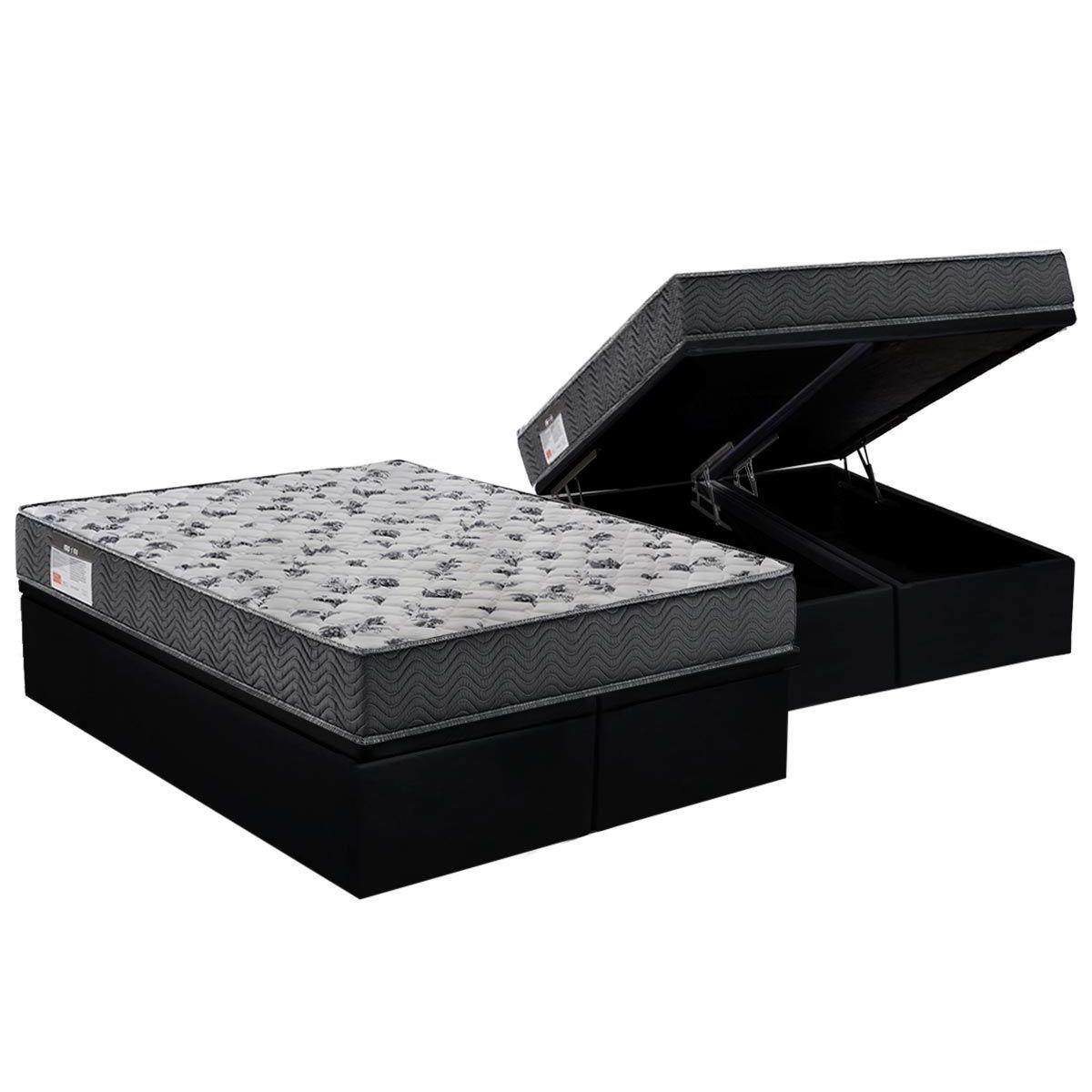 Cama Box Bau Queen Colchao Espuma D33 Ortobom Ep Iso 100 Ultra Firme Base Crc Suede Black 158x198