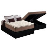 Cama Box Bau Queen Colchao Espuma Anjos D28 Ag65 Star Pillow Top Base Crc Suede Black 158x198