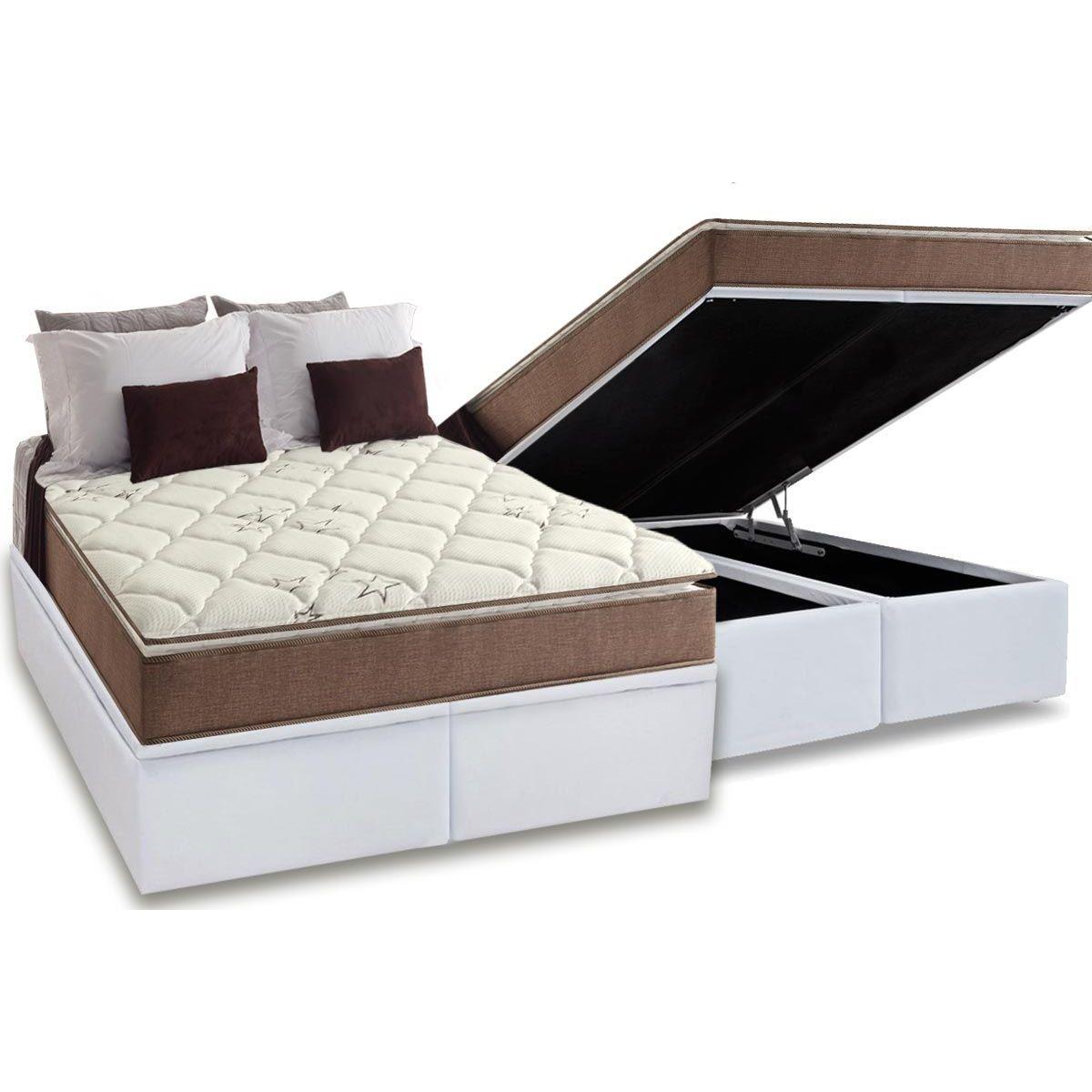 Cama Box Bau Queen Colchao Espuma Anjos D28 Ag65 Star Pillow Top Base Crc Courano White 158x198