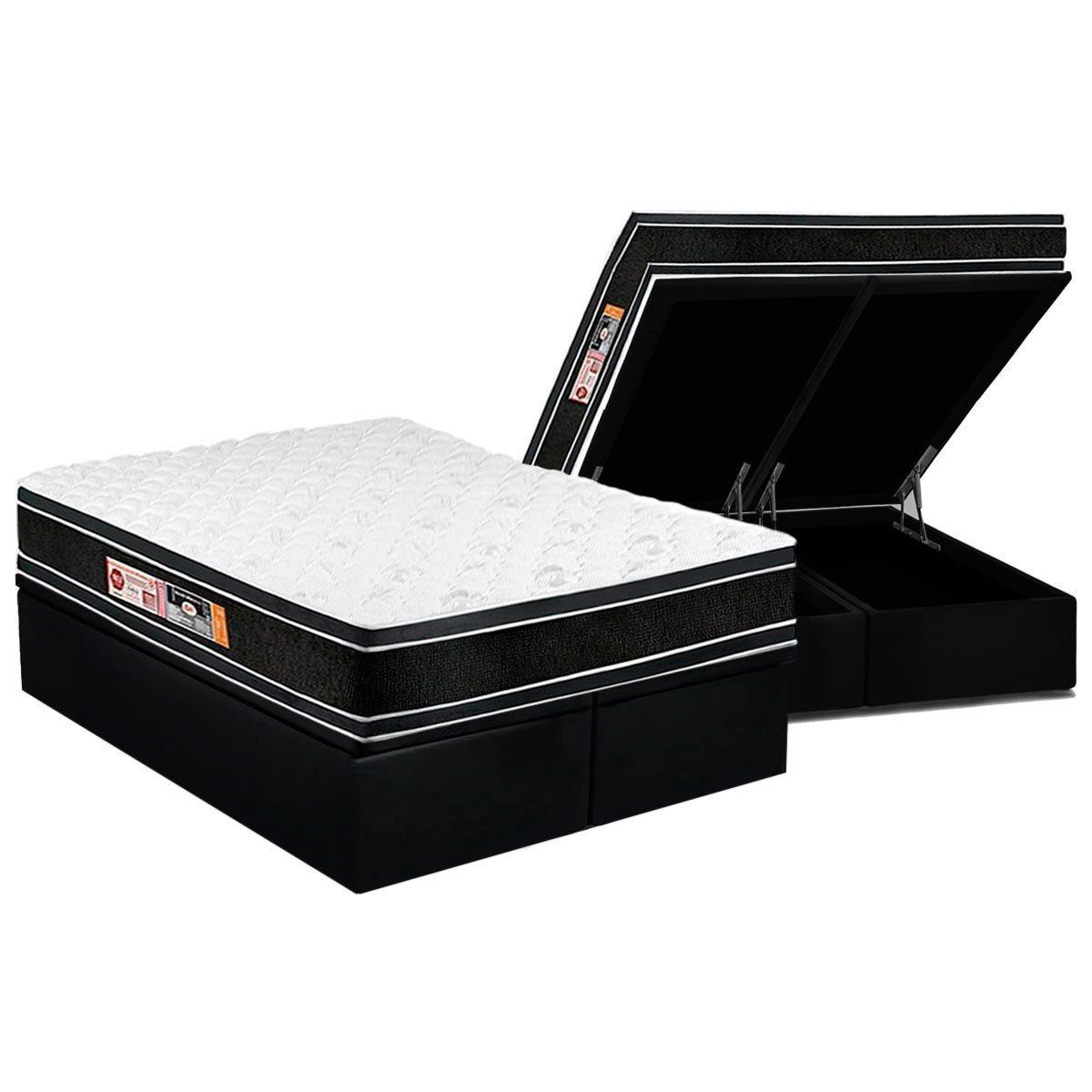 Cama Box Bau Queen Colchao Espuma Castor D33 Black E White Double Face Base Crc Suede Black 158x198