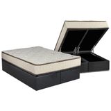 Cama Box Bau Queen Colchao Molas Luckspuma Bonnel Montreal Spring Base Crc Suede Gray 158x198