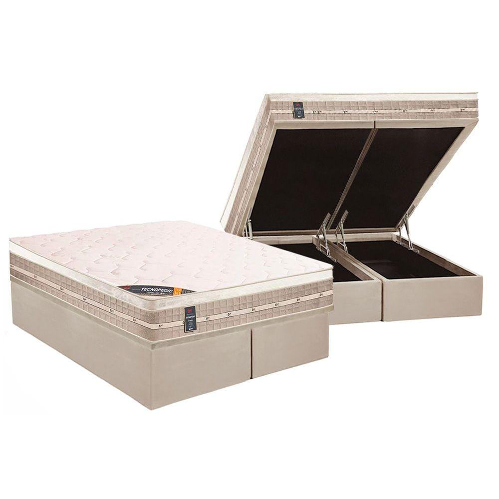 Cama Box Bau King Colchao Molas Castor Bonnel Premium Tecnopedic Base Crc Suede Clean 193x203