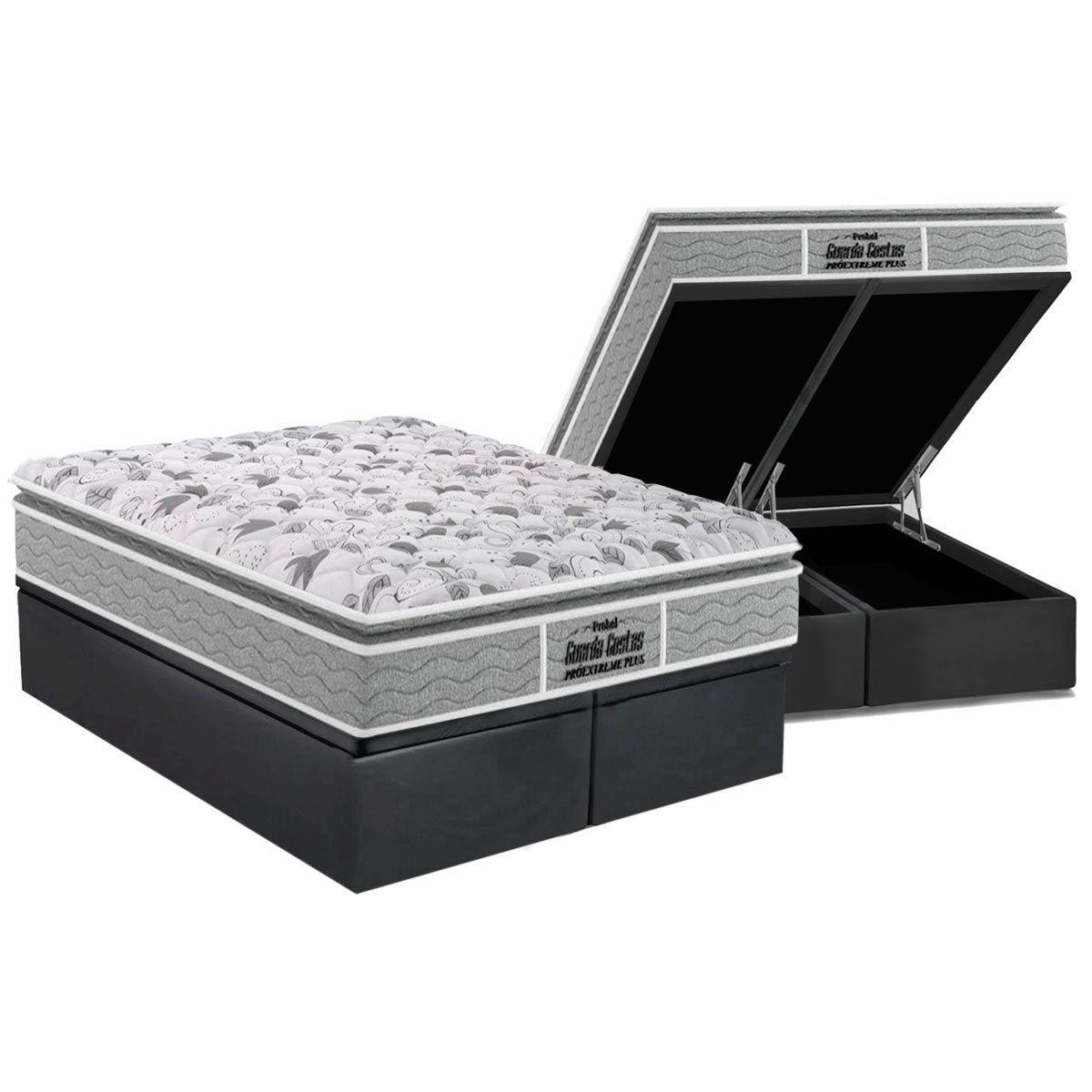 Cama Box Bau King Colchao Ortopedico Probel D45 Ep Guarda Costas Proextreme Plus Pillow Top Base Crc Suede Gray 193x203