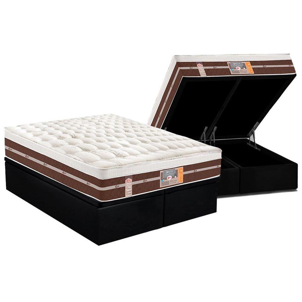 Cama Box Bau King Colchao Molas Castor Pocket Silver Star Air Hibrido Base Crc Courano Black 193x203