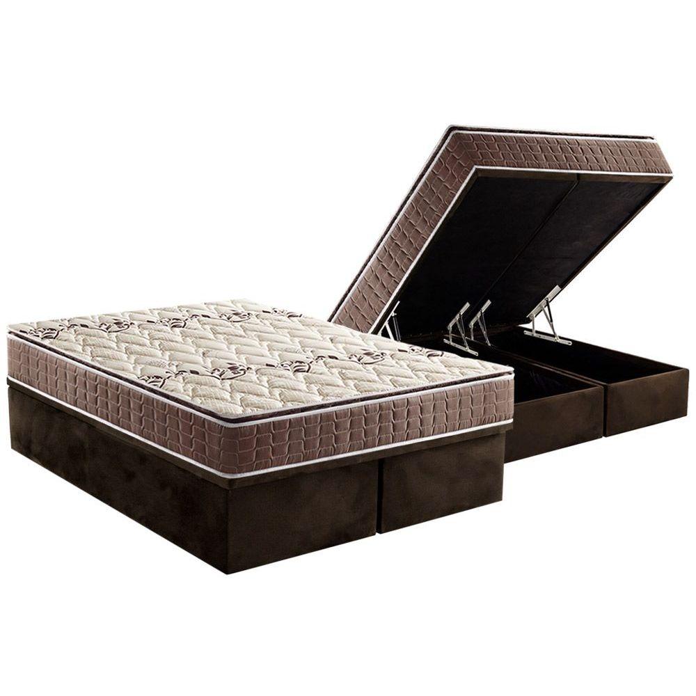 Cama Box Bau King Colchao Espuma Anjos D26 Ag65 Magnum Double Face Base Crc Suede Brown 193x203