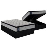 Cama Box Bau Queen Colchao Molas Masterpocket Ensacadas Sealy Passion Base Crc Suede Black 158x198