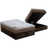 Cama Box Bau King Colchao Molas Castor Pocket Revolution Base Crc Suede Brown 193x203