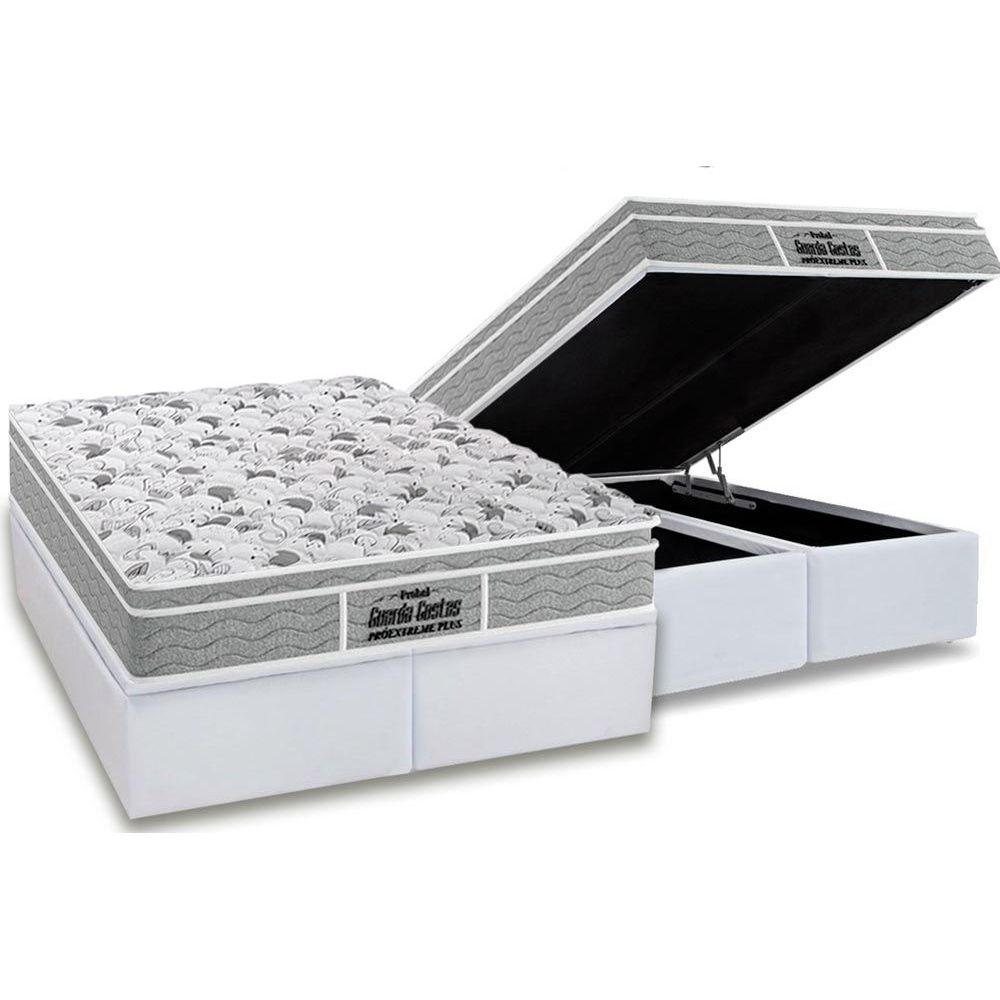 Cama Box Bau Queen Colchao Espuma D45 Probel Ep Guarda Costas Proextreme Plus Base Crc Courano White 158x198