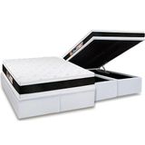 Cama Box Bau Queen Colchao Espuma Castor D45 Black E White Air Double Face Base Crc Courano White 158x198