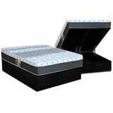 Cama Box Bau Queen Colchao Molas Castor Bonnel System Class One Face Base Crc Suede Black 158x198