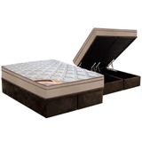 Cama Box Bau King Colchao Molas Bonnel Castor Revolution Base Crc Suede Brown 193x203