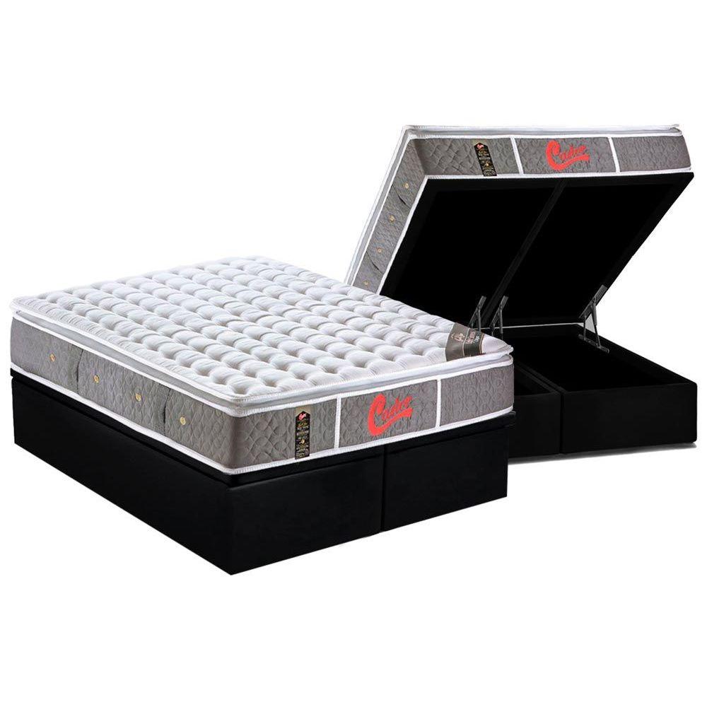 Cama Box Bau King Colchao Molas Pocket Ensacadas Castor Light Stress Oxygen New Base Crc Courano Black 193x203