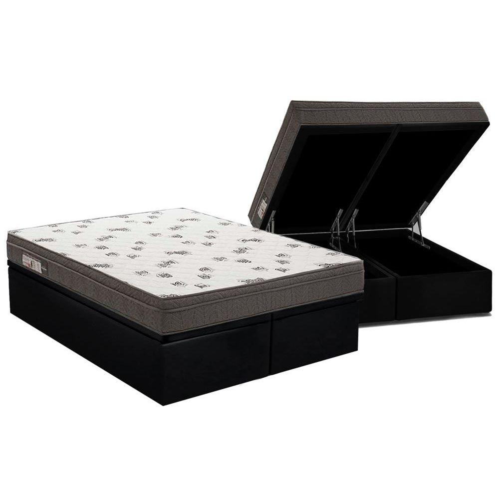 Cama Box Bau Queen Colchao Espuma Ortobom D45 Light Base Crc Courano Black 158x198