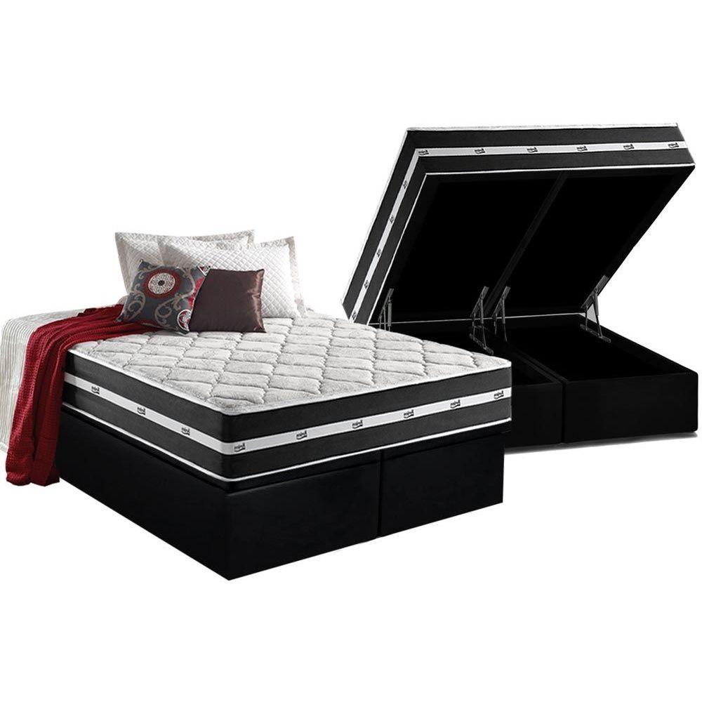 Cama Box Bau Queen Colchao Molas Masterpocket Ensacadas Anjos Classic Base Crc Courano Black 158x198