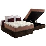 Cama Box Bau Queen Colchao Ortopedico Anjos D28 Ag65 Star Pillow Top Base Crc Suede Brown 158x198