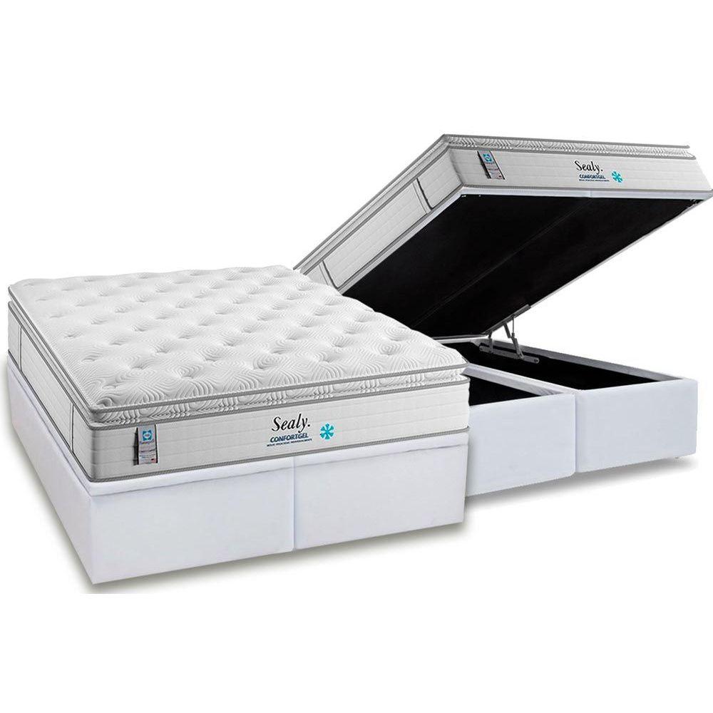 Cama Box Bau Queen Colchao Molas Plumatex Masterpocket Ensacadas Confortgel Base Crc Courano White 158x198