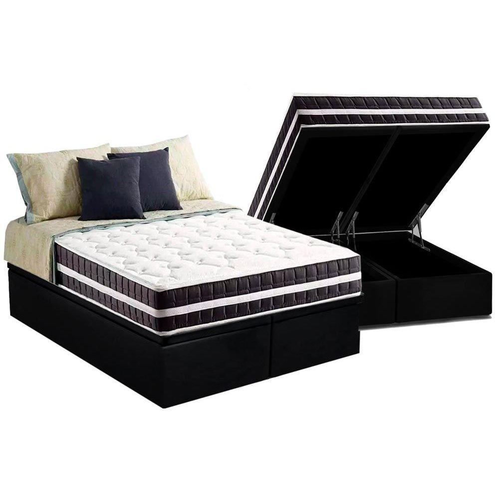 Cama Box Bau Queen Colchao Ortopedico Anjos D45 Ep Stare Base Crc Suede Black 158x198