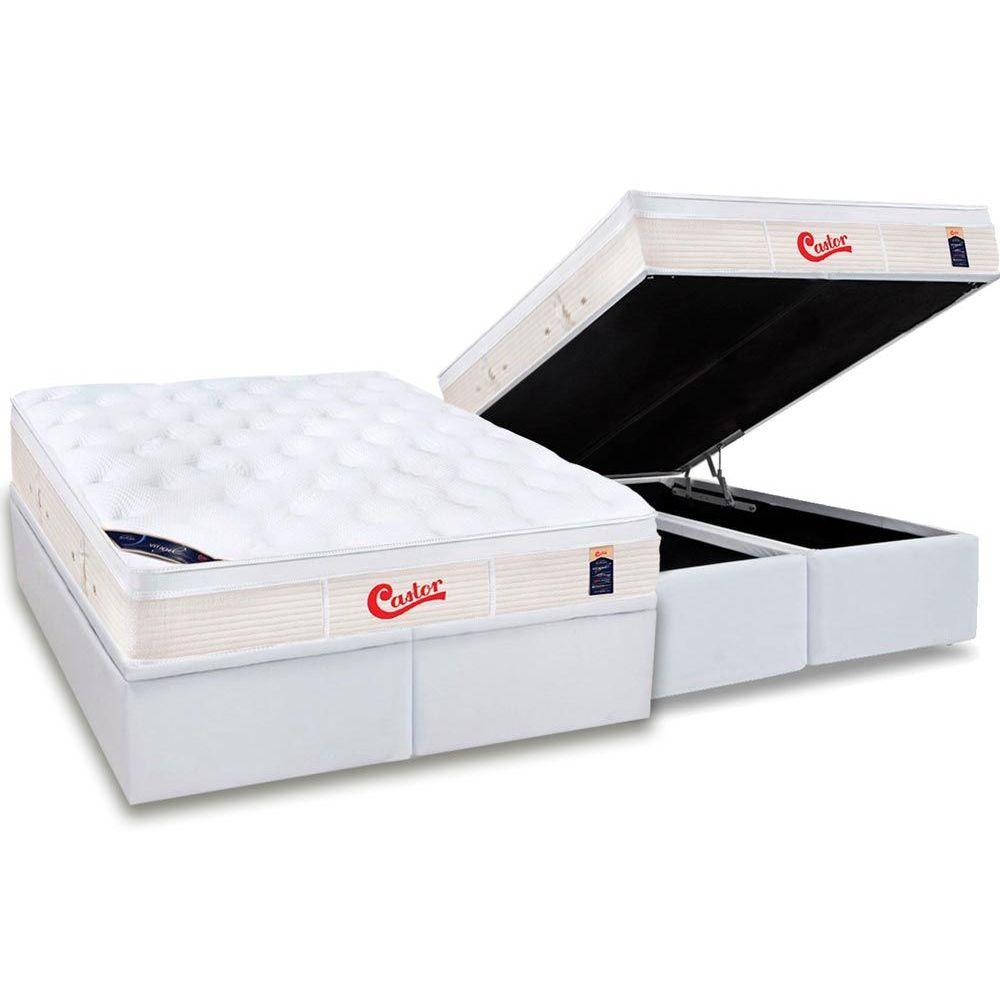 Cama Box Bau King Colchao Molas Pocket Ensacadas Castor Gold Star Vitagel Base Crc Courano White 193x203