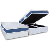Cama Box Bau Queen Colchao Molas Probel Prolastic Prodormir Blue Base Crc Courano White 158x198