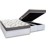 Cama Box Bau King Colchao Espuma Ortobom D33 Light Saude Base Crc Courano White 186x198