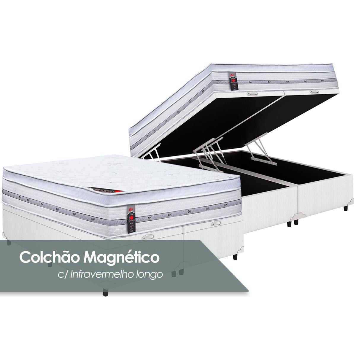 Cama Box Bau King Colchao Molas Castor Pocket Gold Star Magnetico Base Crc Courano White 193x203