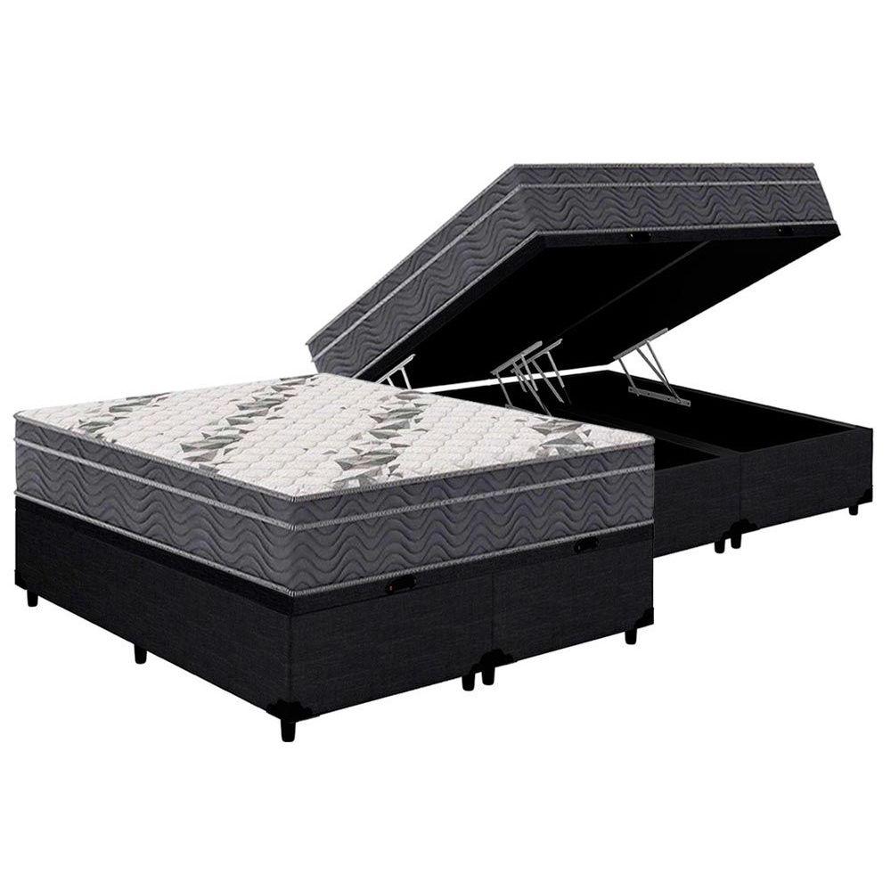 Cama Box Bau Queen Colchao Espuma Ortobom D33 Ep Airtech 100 Base Crc Linhao Black 158x198