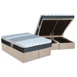 Cama Box Bau King Colchao Molas Castor Bonnel System Class One Face Base Crc Suede Clean 193x203