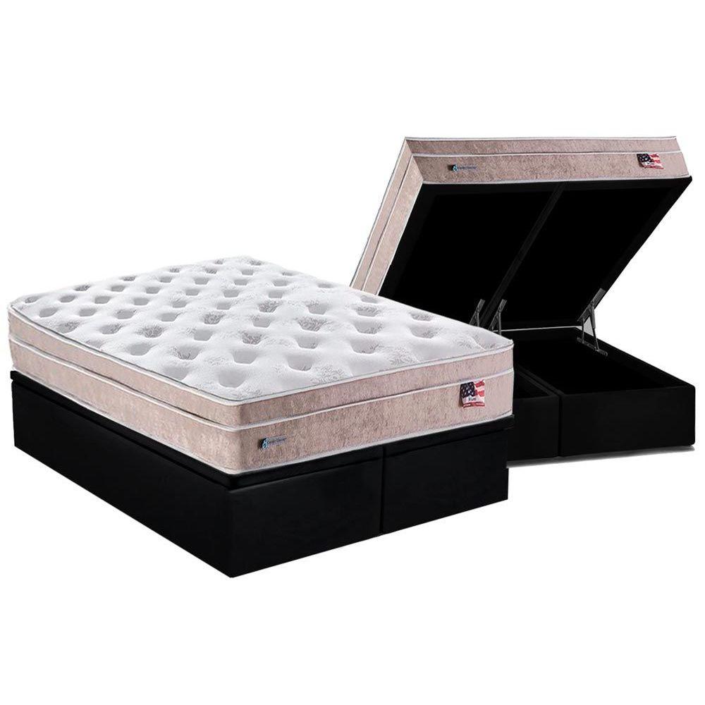 Cama Box Bau King Colchao Molas Plumatex Masterpocket Ensacadas Miami Base Crc Suede Black 193x203