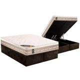 Cama Box Bau Queen Colchao Molas Bonnel Castor Premium Tecnopedic Base Crc Suede Brown 158x198