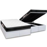 Cama Box Bau Queen Colchao Espuma Castor D33 Black E White Air Double Face Euro Pillow Base Crc Courano White 158x198