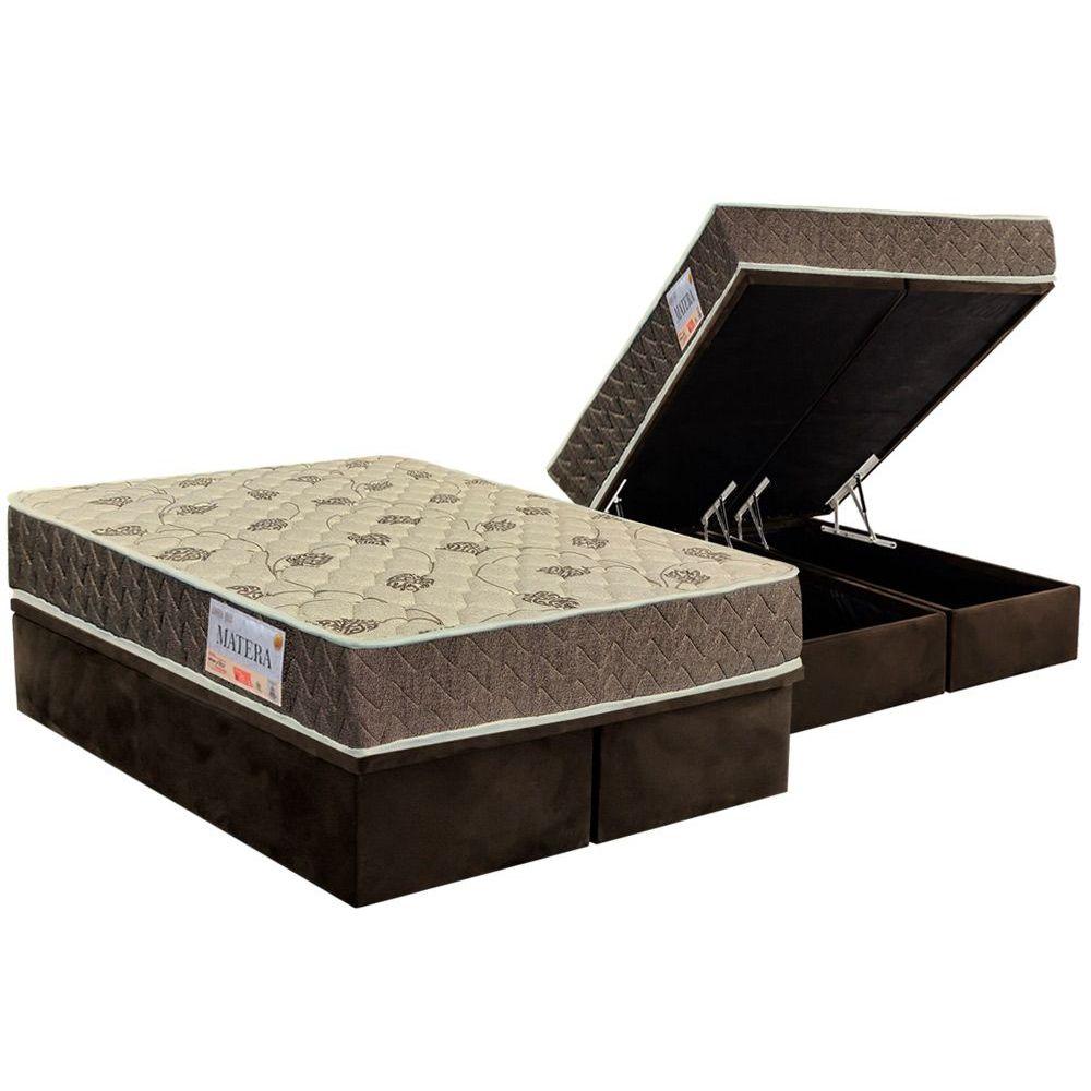 Cama Box Bau Queen Colchao Ortopedico Orthoflex D33 Ep Matera Base Crc Suede Brown 158x198