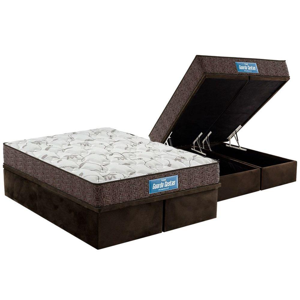 Cama Box Bau King Colchao Ortopedico Probel D28 Ep Guarda Costas Promiddle Double Face Base Crc Suede Brown 193x203