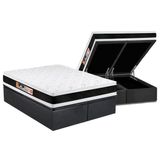 Cama Box Bau Queen Colchao Espuma Castor D45 Black E White Air Double Face Base Crc Suede Gray 158x198