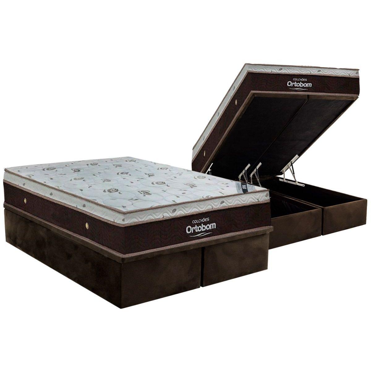 Cama Box Bau King Colchao Molas Ortobom Superpocket Sleep King Latex Base Crc Suede Brown 186x198