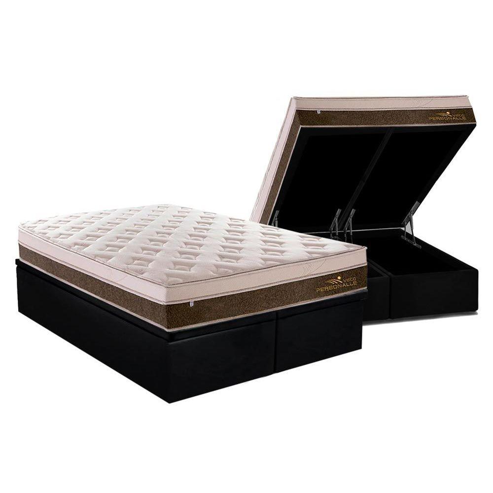 Cama Box Bau King Colchao Molas Plumatex Masterpocket Ensacadas Personalle Base Crc Suede Black 193x203