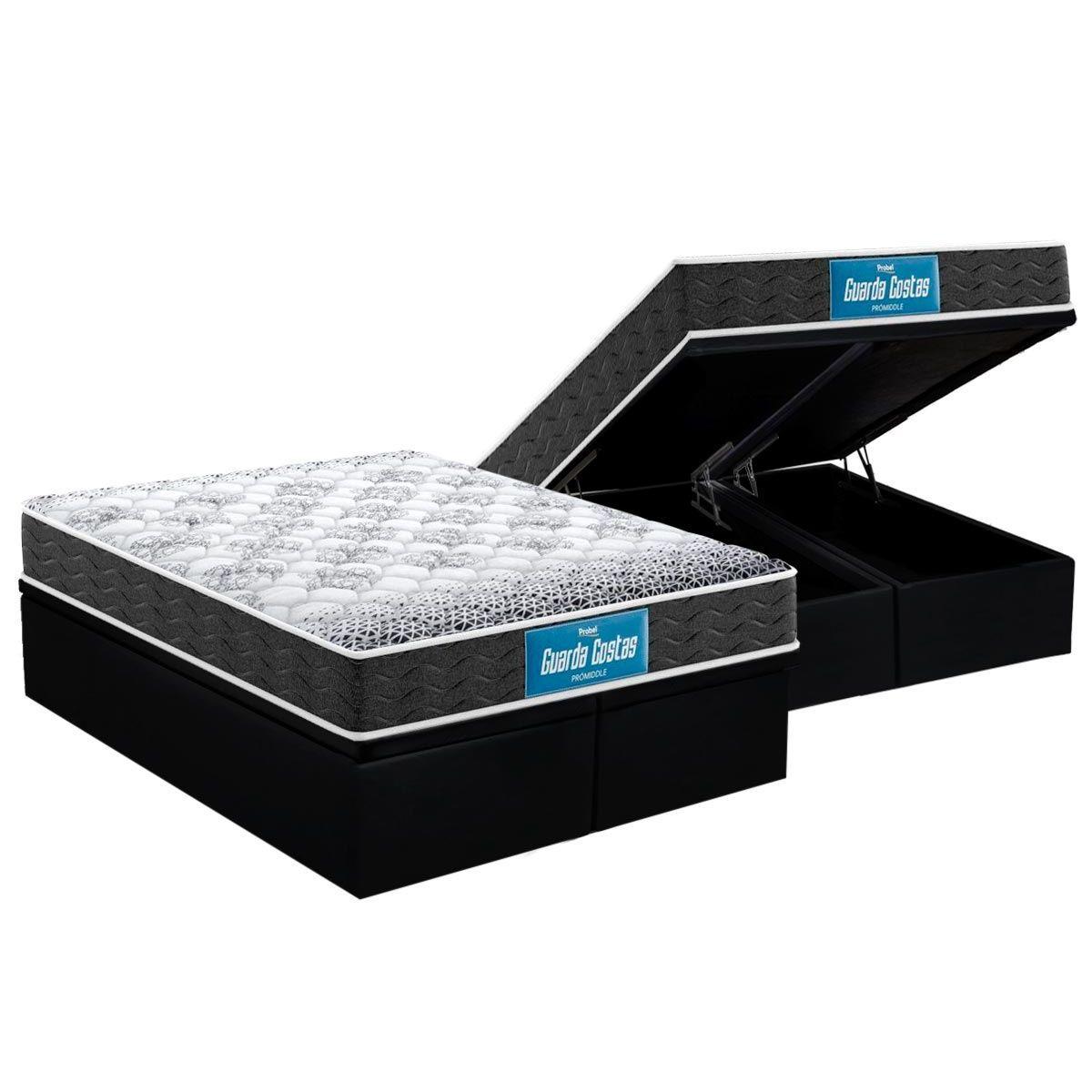 Cama Box Bau King Colchao Ortopedico Probel D28 Ep Guarda Costas Promiddle Double Face Base Crc Suede Black 193x203