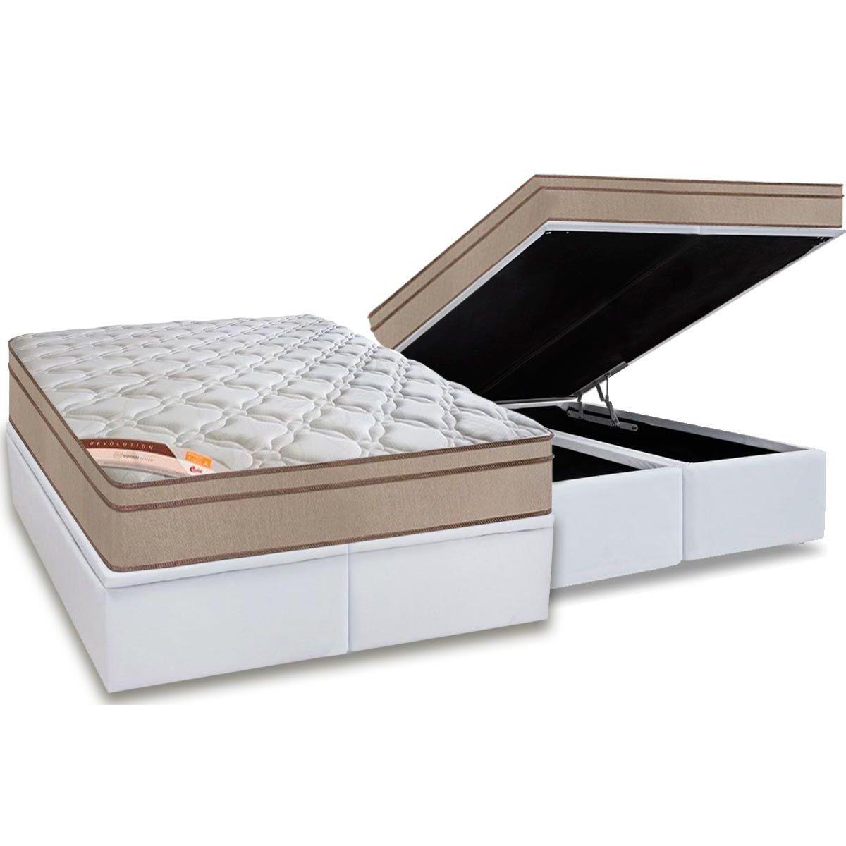 Cama Box Bau King Colchao Molas Pocket Ensacadas Castor Revolution Hibrido Base Crc Courano White 193x203