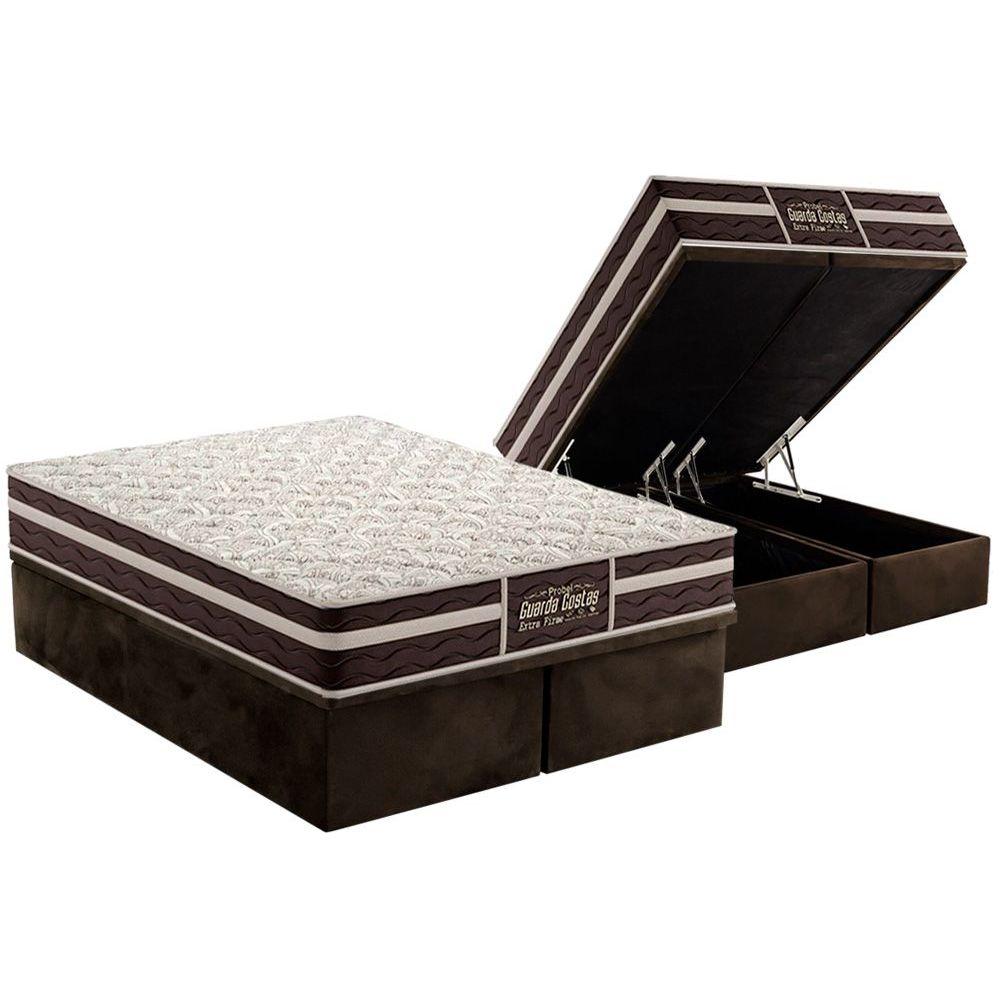 Cama Box Bau King Colchao Ortopedico Probel Guarda Costas Extra Firme Base Crc Suede Brown 193x203