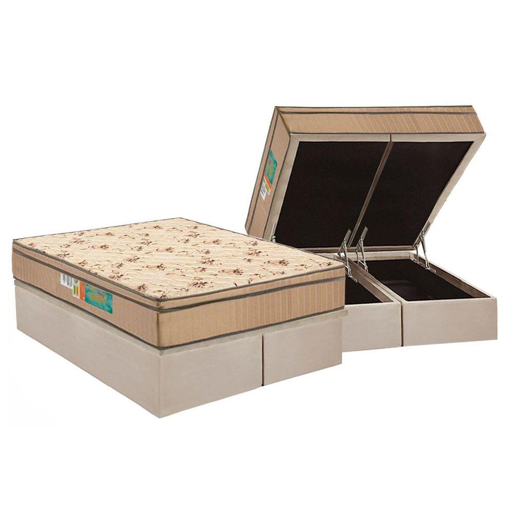 Cama Box Bau Queen Colchao Espuma Polar D33 Perola Euro Pillow Base Crc Suede Clean 158x198