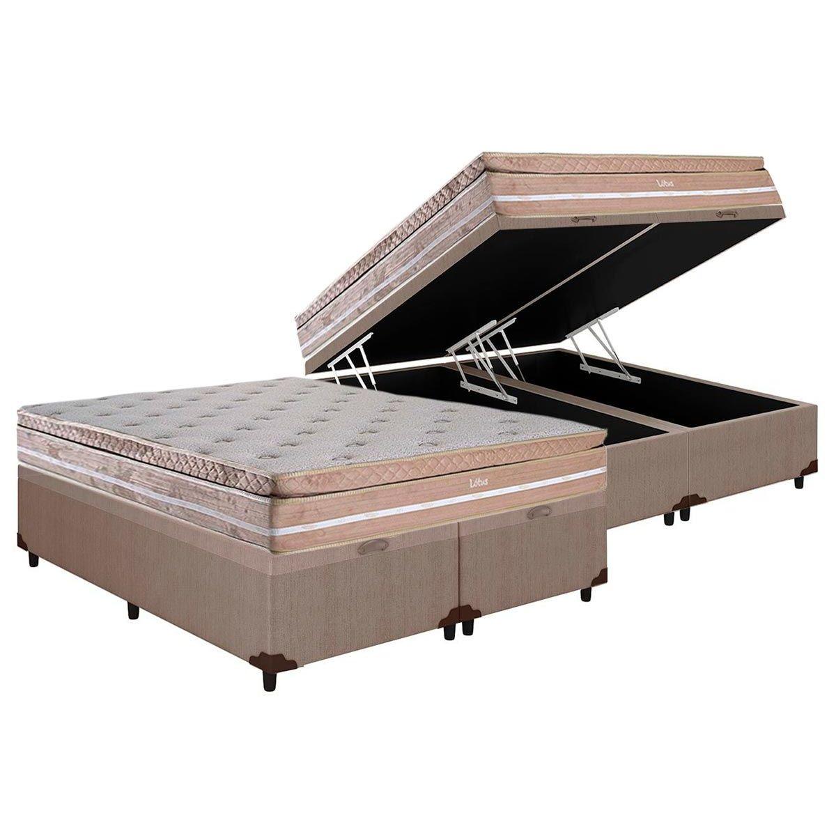 Cama Box Bau King Colchao Ortopedico Herval D28 Ag65 Lotus Bordado Pillow Top Base Crc Linhao Clean 193x203