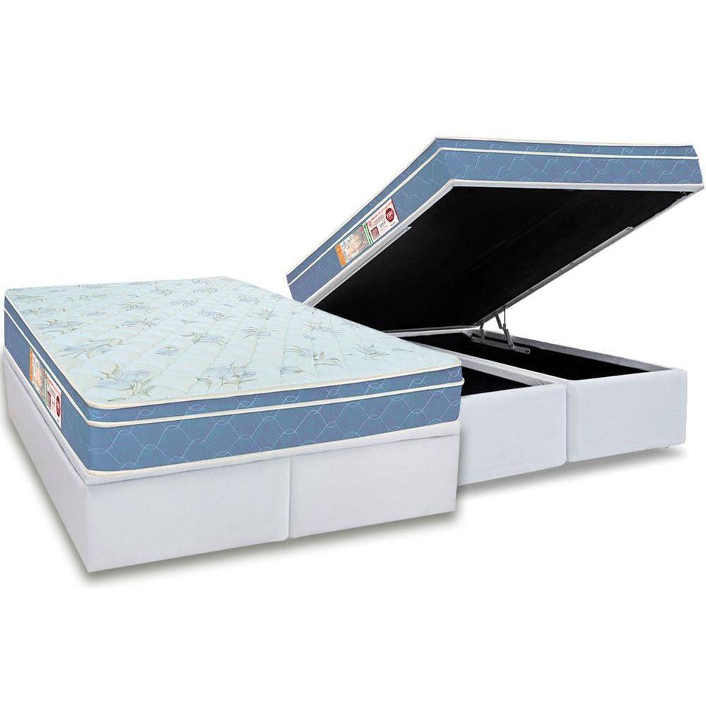 Cama Box Bau Queen Colchao Espuma Castor D45 Sleep Max Base Crc Courano White 158x198